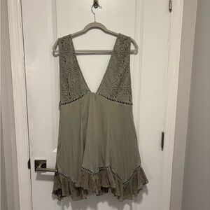 Free People Green Asymmetrical Ruffled Tank Top
